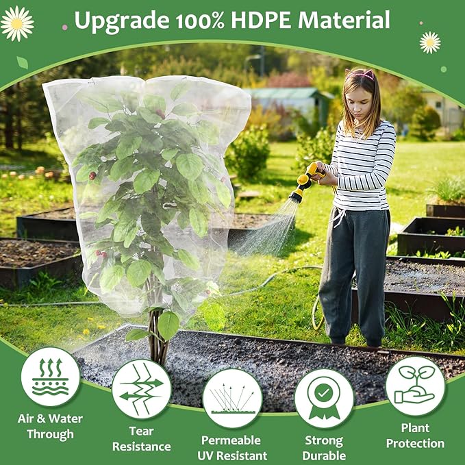 4PCS Netting for Garden Protection, BlueberryBush Netting Cover Insect Bird Barrier Mesh, TomatoProtective Cover with Drawstring Garden MeshNetting for Vegetables, Fruits, Trees, 2.7Ft x3.3Ft