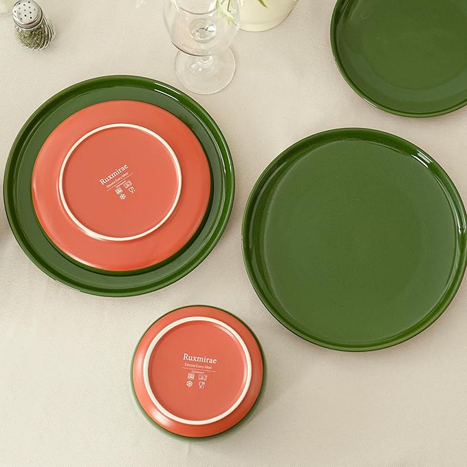 Stoneware Cereal Bowls Set of 4, 6 Inch Deep Bowl for Oatmeal, Soup, Ceramic Bowls Sets, Microwave Safe, Dishwasher Safe, Versatile for All Seasons, Forest Glaze Green