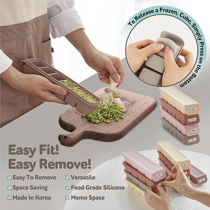 Silicone Freezer Trays with Lid, 1oz 6 Section - Leak Proof Silicone Freezer molds for Homemade Baby Food Breastmilk, Purees, Vegetables, Baby Food Jars Ice Tray with Lid BPA Free Indie Pink