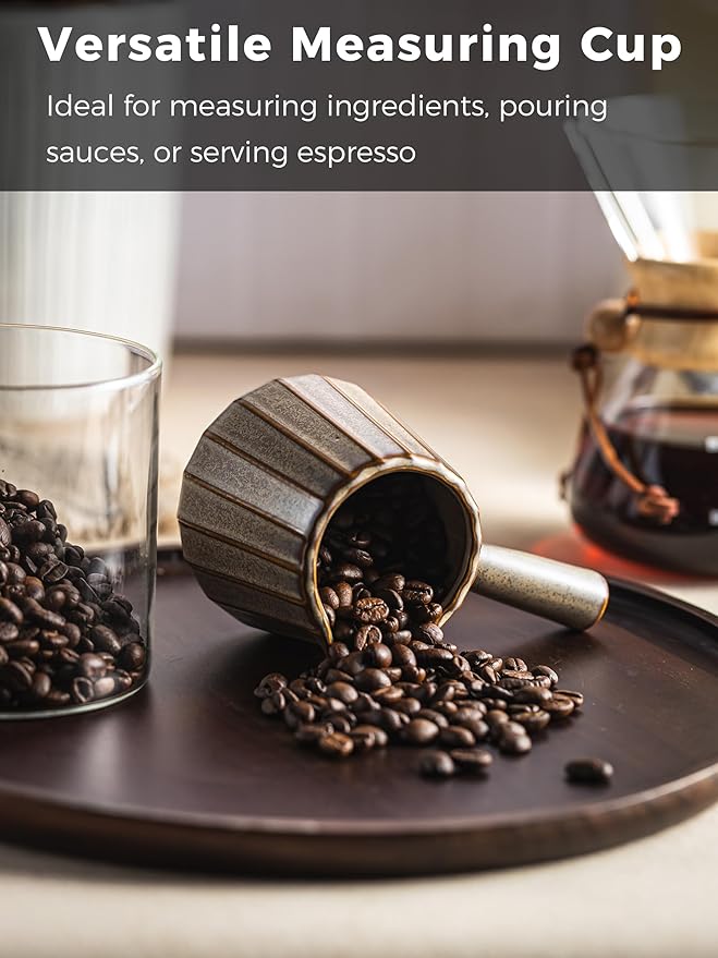 Espresso Cup, Ceramic Espresso Measuring Cup with Handle, Expresso Shots Cups with Spout, Espresso Accessories, 200ML/6 OZ, Dark Agate Red