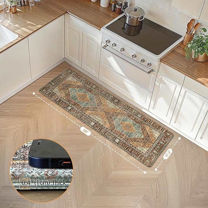 GENIMO Kitchen Mats for Floor, Washable Anti Fatigue Mat for Cushioned,17.3"x59", Waterproof Kitchen Rugs, Non Slip Foam Comfort Standing Mat Rug for Home, Runner, Sink, Office, Laundry, Brick