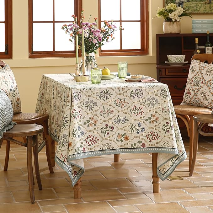Floral Tablecloth for Rectangular Tables,Linen Table Cloth with Colorful Flowers Pattern,Heavy Durable Table Cover for Dining Thanksgiving Kitchen Decor Party Banquet Christmas,55"*79"