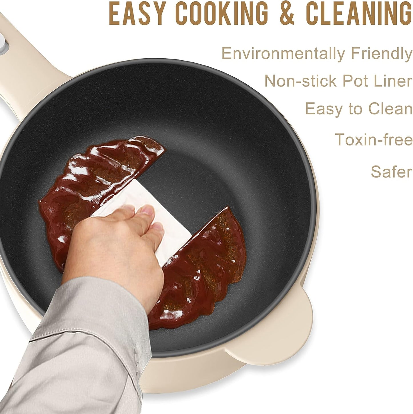 Dezin Electric Cooker, 2L Non-Stick Sauté Pan, Rapid Noodles Cooker, Mini Pot for Steak, Egg, Fried Rice, Ramen, Oatmeal, Soup with Power Adjustment, College Dorm Room Essential