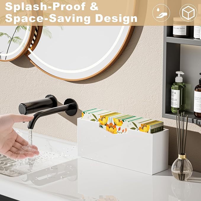 HELPLEX White Acrylic Guest Towel & Napkin Holder - Waterproof Splash-Proof Vertical Design for Bathroom, Kitchen, Dining Table - Home Hotel Office Organizer (2-Pack)