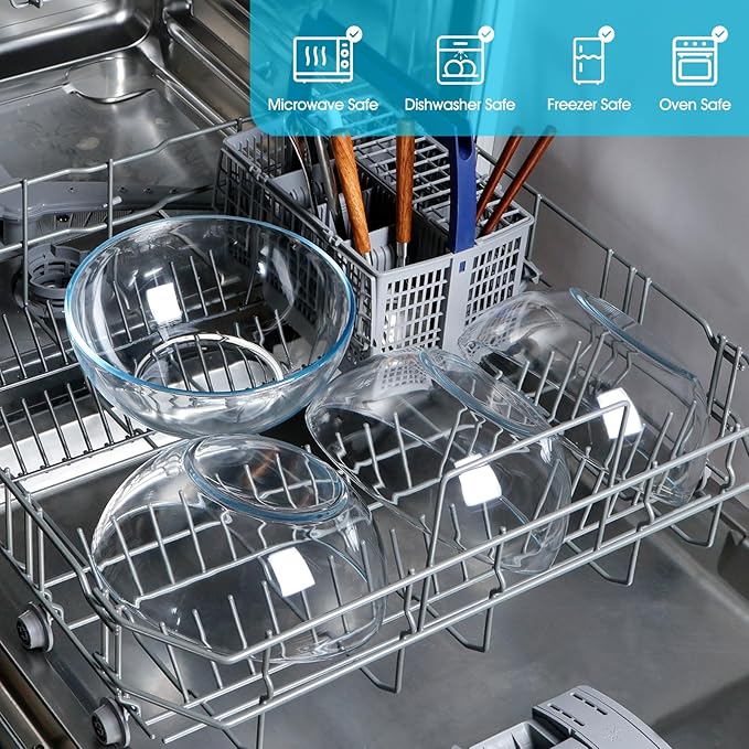 NUTRIUPS 8 Inch Glass Mixing Bowls Set of 4, 50oz Microwavable Glass Bowls