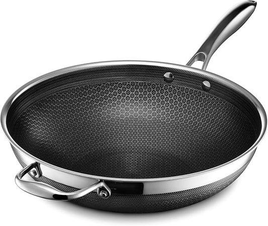 HexClad Hybrid Nonstick 12-Inch Wok, Stay-Cool Handle, Dishwasher-Friendly, Oven-Safe Up to 900°F, Induction Ready, Compatible with All Cooktops