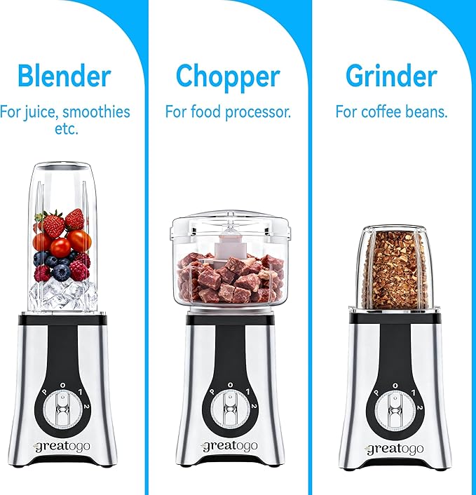 Blender with Meat Grinder & 3 Jars (40oz/24oz/10oz) - 2-Speed Pulse Control for Smoothies, Ice Crushing, Frozen Fruit, Grinding & Mixing - Includes 17oz Food Processor, To-Go Cups