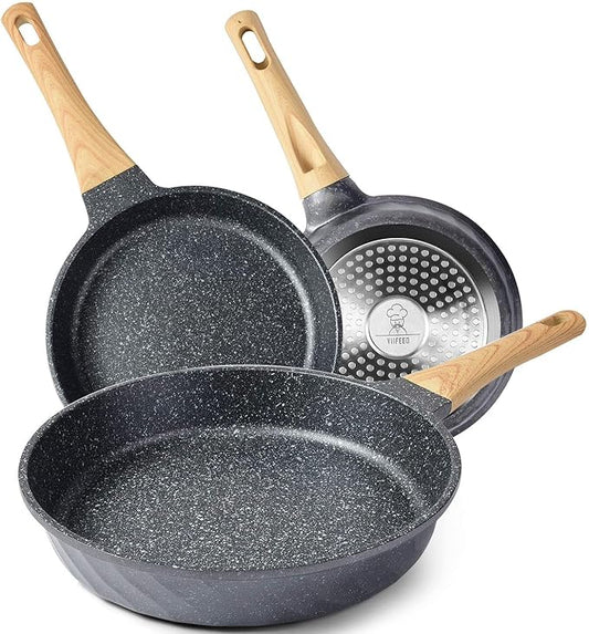 Frying Pans Nonstick, Induction Frying Pan Set Granite Skillet Pans for Cooking Omelette Pan Cookware Set with Heat-Resistant Handle, Christmas Gift for Women (8" &9.5" &11")