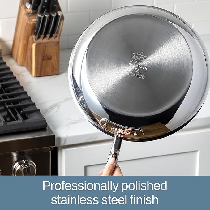 All-Clad D3 10 Inch Stainless Steel Frying pan, 3-Ply Stainless Steel Pan, Induction, Oven Broiler Safe 600F Skillet, Professional Cookware, Silver