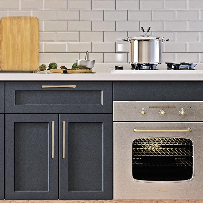 6 Pack 7 Inch Kitchen Cabinet Handles Brushed Brass Cabinet Pulls Zinc Alloy Drawer Pulls Solid Kitchen Hardware