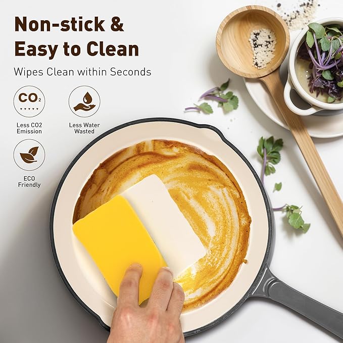 DishDelight Enameled Cast Iron Cookware Set, 7 Piece Set of Dutch Ovens, Sauce Pan, Skillet, 3 Lids, Ceramic Coated Cast Iron Dutch Oven Set, Round Dutch Oven Pot for Sourdough Bread Baking, Gray