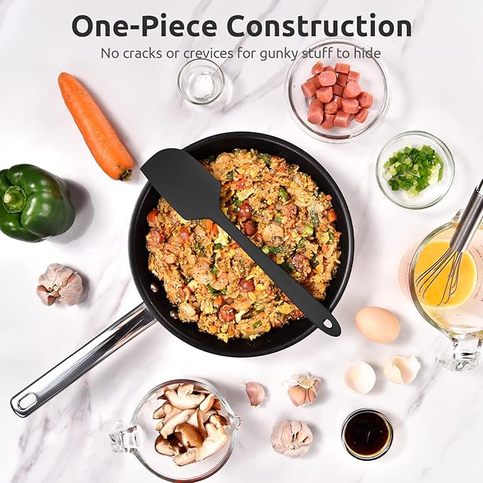 Heat Resistant Silicone Large Spatula: U-Taste 600ºF High Heat Flexible 11.38in Silicon Mixing Stirring Cooking Scraping Baking Bowl Scraper Seamless Spreader for Kitchen Nonstick Cookware (Black)