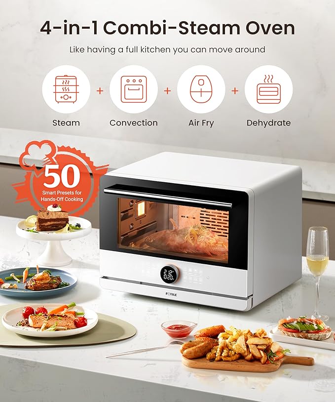 FOTILE HYZK32-E3 ChefCubii 1.1 cu. ft. 4-in-1 Steam-Combi Oven with Steam-Bake, Air Fry, Convection, Dehydrator Functions, and 50 Preset Menus,White