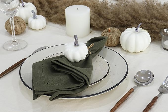 PurpleEssences Set of 6 Hemstitch Cloth Dinner Napkins 100% Cotton - Soft Durable Washable - Ideal for Wedding Christmas Holiday Winter - Perfect Everyday Use Table Linen 18x18 - Olive Green