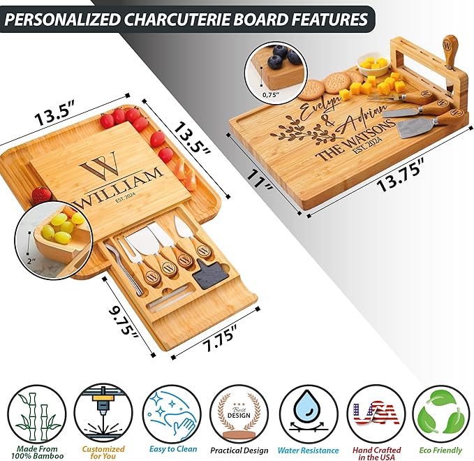 Personalized Charcuterie Board Gifts Set, Custom Large Cheese Board, Charcuterie Board for Wedding, Anniversary, Birthday, Housewarming, Engagement, Party, New Home Gift Couple, Fathers Day, Christmas