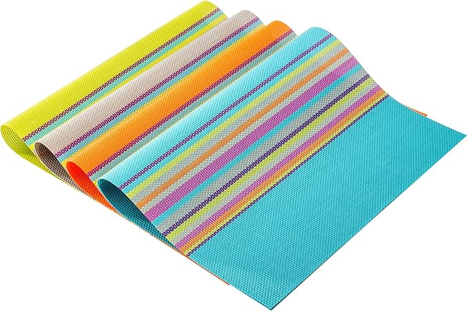 SHACOS Colorful Placemats Set of 8 Woven Vinyl Place Mats for Dining Table Coffee Table Heat Resistant Reversible Table Mat Wipe Clean (8, Multicolor)