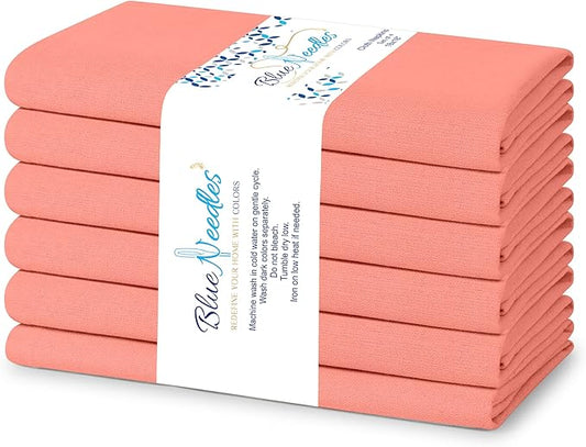 Blue Needles Solid Cloth Napkins Set of 6 Salmon 100% Cotton Dinner Napkins 18x18 inches - Soft, Reusable, Absorbent & Washable Fall Thanksgiving Linen, Ideal for Events, Parties & Everyday Use