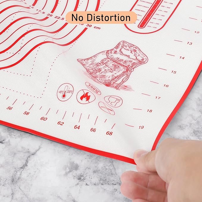 Extra Large Silicone Pastry Mat, Baking Mat with Measurement, Kitchen Counter Mat for Fondant, Rolling Dough, Pie Crust, Pizza and Cookies - Oven Liner Mat/Kneading Matts, 24" x 32", Red