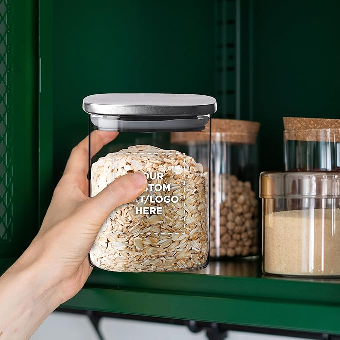 DISCOUNT PROMOS Custom Branson 30 oz. Square Storage Jars Set of 6, Personalized Bulk Pack - Durable Kitchen Organization, Home Decor Essentials, Food Storage Solutions - Clear