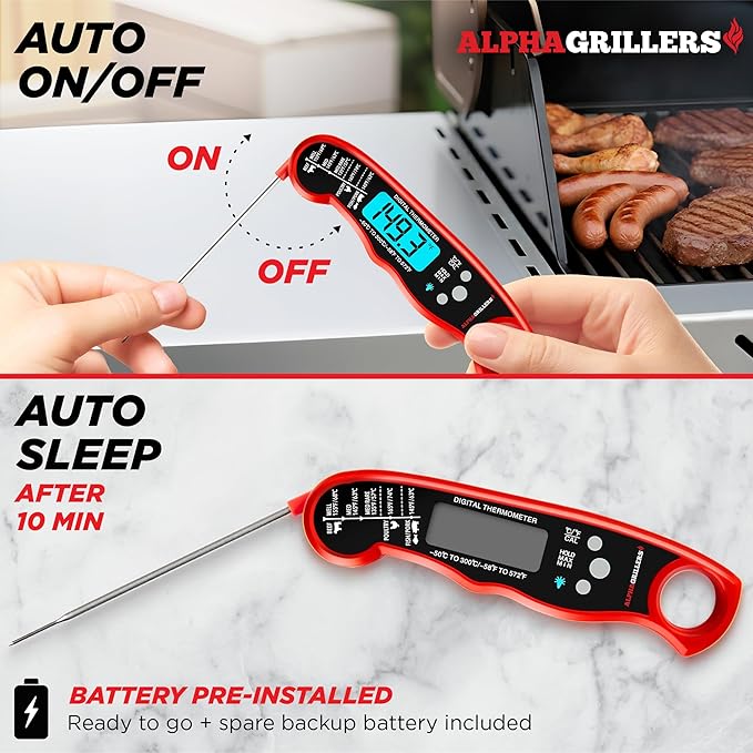 Alpha Grillers Meat Thermometer Digital - Instant Read Food Thermometer for Cooking Grilling BBQ Accessories Kitchen Gadgets Stocking Stuffers for Men Christmas Gifts for Men White Elephant Gifts Him