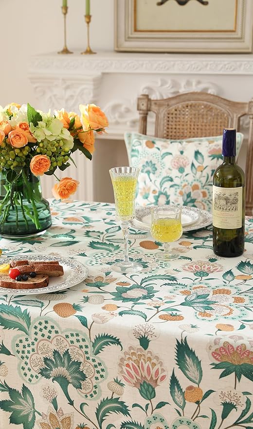 patdrea Designer French Table Cloth for Rectangle Tables,Vintage Italian Floral Tablecloth,Country Summer Linen Tablecloth,Wrinkle Free Table Cover for Kitchen Dining,Christmas,63" x 87"