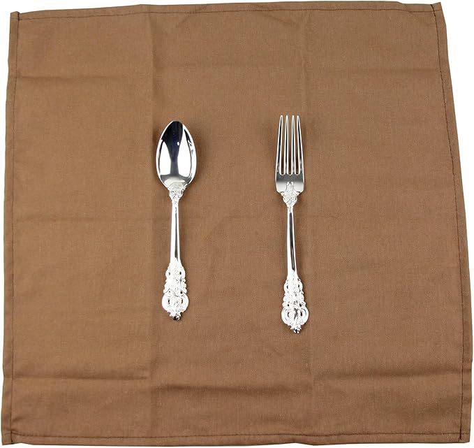 Solid Color Linen Blended Thin Dinner Cloth Napkins - Pack of 12 (40 x 40 cm) - for Events & Home Use (Coffee)