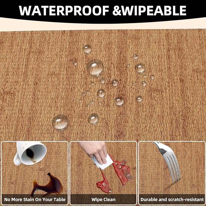 Vinyl Placemats Set of 6-12×17.7 Inch Waterproof & Heattable Placemats, Fall Faux Leather Wipeable Outdoor Table Mat for Dining, Kitchen, Indoor Outdoor Use (Brown, Wood Grain)