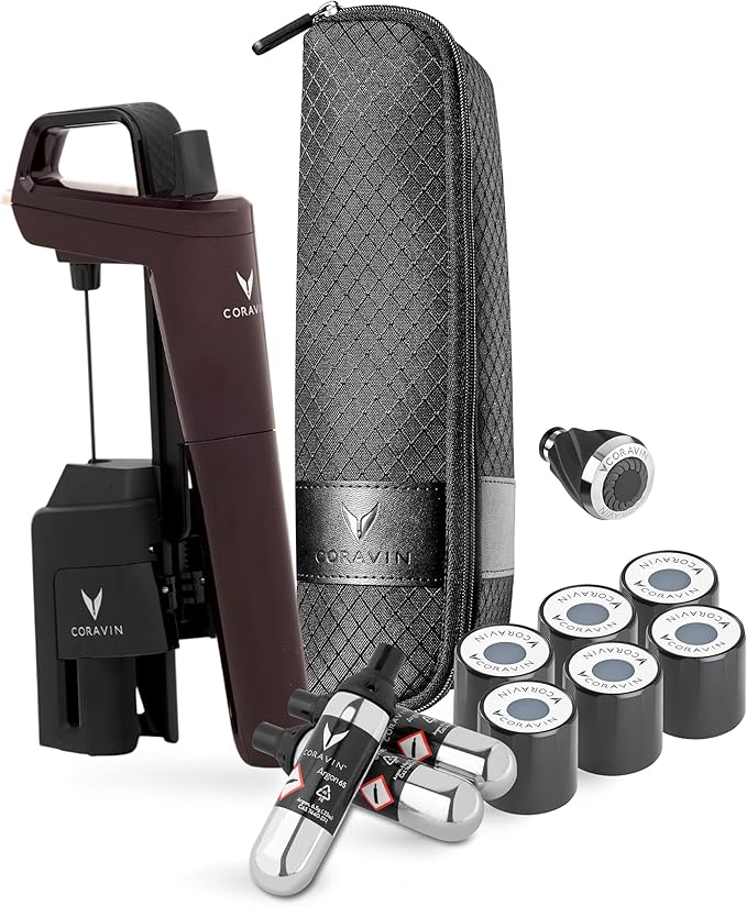 Coravin Timeless Six Plus Wine Preservation System - By-the-Glass Wine Saver - With 3 Pure Argon Gas Capsules, 6 Screw Caps & Wine Aerator - Limited Edition Hermitage Red