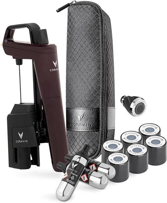 Coravin Timeless Six Plus Wine Preservation System - By-the-Glass Wine Saver - With 3 Pure Argon Gas Capsules, 6 Screw Caps & Wine Aerator - Limited Edition Hermitage Red