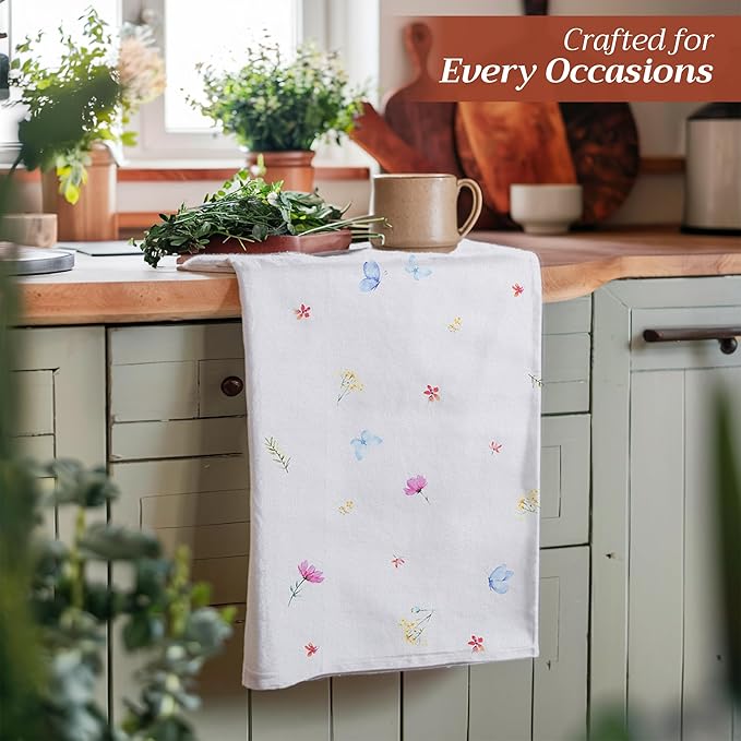 Maison d' Hermine Kitchen Towels Set of 2 100% Cotton 27.50" x 20" Reusable Cloth Tea Dish Towels Absorbent with Hanging Loop for Kitchen, Dining, Cocktail Parties Spring/Summer (Flower in The Field)