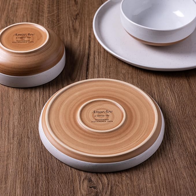 AmorArc Ceramic Dinnerware Sets for 4, 12 Pieces Handpainted Plates and Bowls Set with Rustic Terracotta Underside, Scratch Resistant Stoneware Dishes Set, Dishwasher & Microwave Safe, Multi-Color