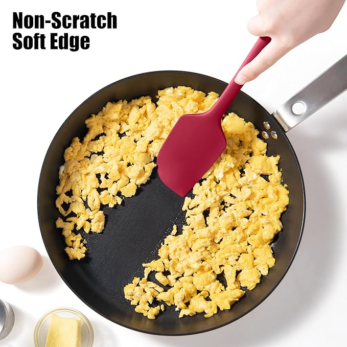 600°F Heat Resistant Silicone Spatula, Doosu High Temp Flexible Kitchen Rubber Bowl Scrapers Food Grade Seamless Baking Supplies Scratch-Proof for Scraping Non-Stick Pans (Red, 11.4in)