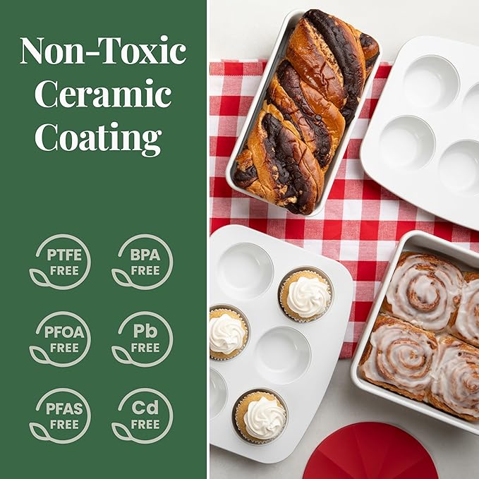 Larder & Vine 8-Piece Bakeware Set | Non-Stick Baking Set with Ceramic Finish | PFAS, PFOA, PTFE, and BPA Free Baking Essentials | Baking Sheets, Muffin Tins and Assorted Baking Pans | French Gray