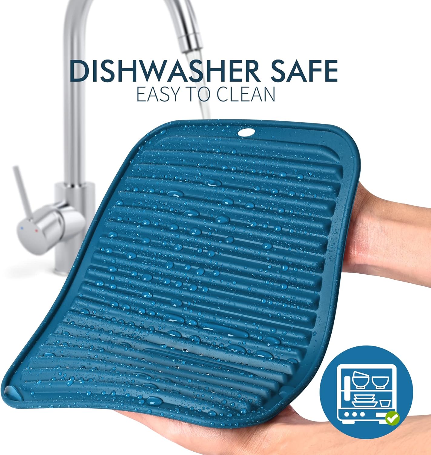 HOTEC BPA Free Silicone Trivets for Hot pots and Pans, 446℉ Heat Resistant for Kitchen Counter Dish Drying Mat, Set of 2 Classic Blue