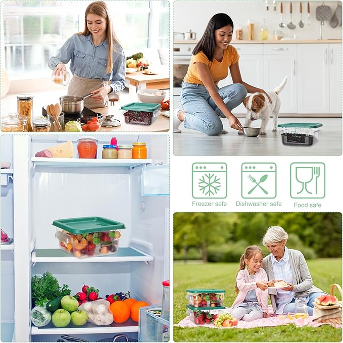 Lallisa 8 Pcs 2 Quart Food Storage Containers with Lids Clear Square Polycarbonate Marinating Container Dough Bucket with Lid(Green)