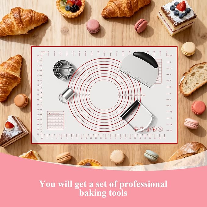 Biscuit Cutter, Silicone Pastry Dough Baking Mat Set, Baking Tools and Accessories Kit (4 Pcs/Set)