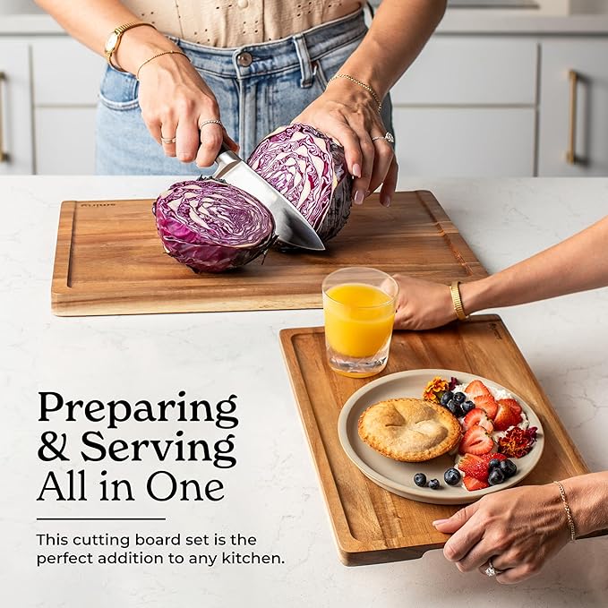 SMIRLY Wooden Cutting Boards For Kitchen - Bamboo Cutting Board Set with Holder, Wood Cutting Board Set, Cutting Board Wood, Wooden Chopping Board, Wooden Cutting Board Set