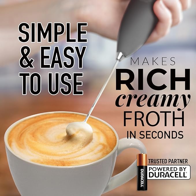Zulay Kitchen Milk Frother Handheld Electric Whisk with AA Duracell Batteries – Durable Drink Mixer for Coffee, Lattes, Cappuccinos & More - Charcoal