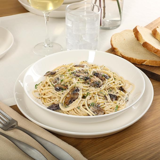 Gibson Home Summer Shades 16 Piece Plates and Bowls Dishes Service for 4 Porcelain Dinnerware Set - White