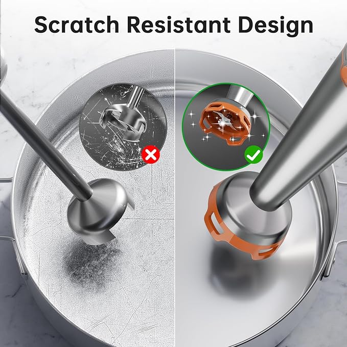 Immersion Blender Handheld Corded Hand Blenders Set 1100W, Trigger Variable Speed 5 in 1 Stick Emulsifier with Chopper, Whisk and Frother for Soup, Baby Food and Smoothies, Orange