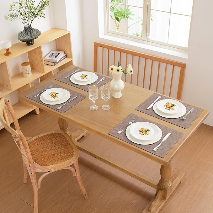 FROMHEART Faux Leather Placemats Set of 12–Waterproof,Heat/Oil Stain-Resistant PU Table Mat–Reversible,Non-Slip,Easy to Clean Place Mats for Kitchen,Dining,Indoor/Outdoor,(Dark Coffee,11.8" x 17")