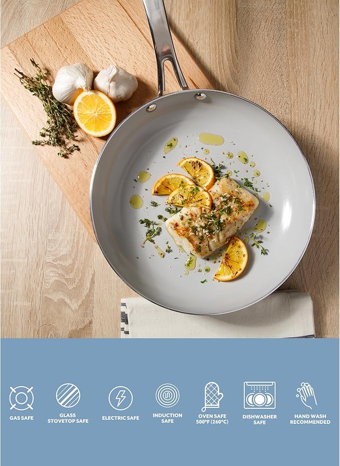 Sur La Table Kitchen Essentials Potluck Porch 10 Inch Deep Frying Pan Skillet Aluminum PFA Free Ceramic Cookware Chef's Pan, Omelet Pan - Induction - Black