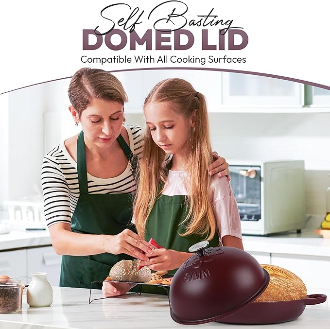 Cast Iron Dutch oven Pot with Lid for Sourdough Bread Baking – Versatile Bread Oven with Non-Stick Enamel Coating, Matte Finishing, Exquisite Embossed Pattern & Ergonomic Handles