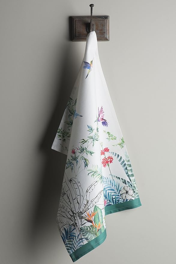 Maison d' Hermine Kitchen Towels Set of 3 100% Cotton 27.50" x 20" Reusable Cloth Tea Dish Towels Absorbent with Hanging Loop for Kitchen, Home, Dining, Cocktail Parties Spring/Summer (Tropiques)