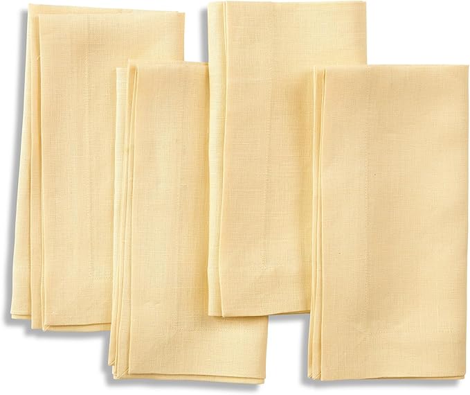 Solino Home Linen Napkins Set of 4-100% Pure Linen Golden Straw Dinner Napkins Cloth 20 x 20 Inch for Fall, Autumn, Thanksgiving - Fete, Handcrafted and Machine Washable