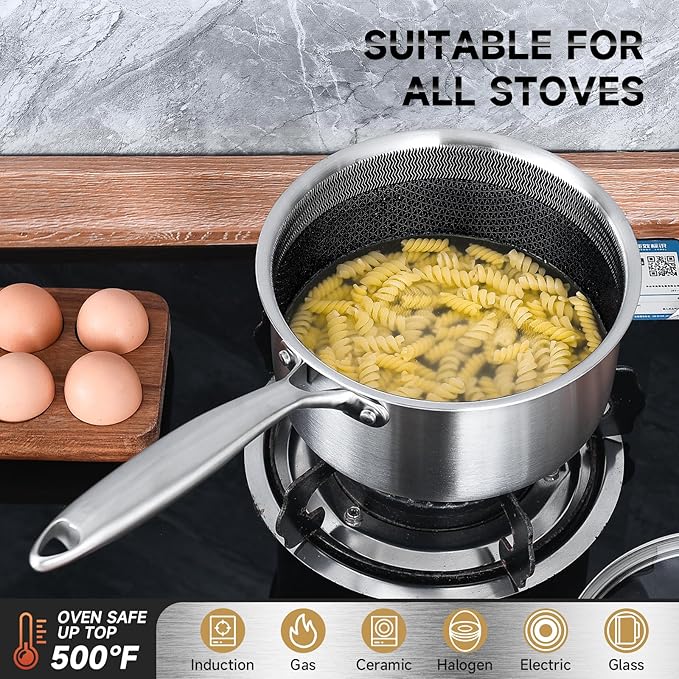 LOLYKITCH Hybrid Tri-Ply Stainless Steel Non-Stick Saucepan Set of 2,1.5QT & 2.5QT Sauce Pots,Induction Pots and Pans Set,Heavy Duty and Oven Safe.
