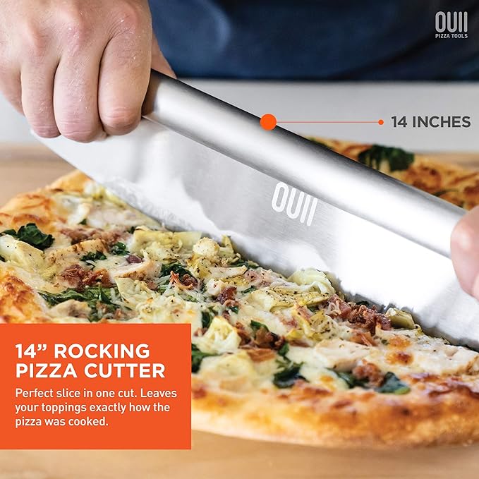 Pizza Peel with Cutter - 12 x 14-inch Metal Turning Peel, 14'' Pizza Cutter with Blade Cover - Premium Pizza Spatula Paddle, Pizza Oven Accessories Compatible with Ooni, Blackstone, Gozney