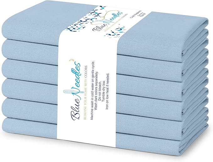 Blue Needles Solid Cloth Napkins Set of 6 Ice Blue 100% Cotton Dinner Napkins 18x18 inches - Soft, Reusable, Absorbent & Washable Fall Thanksgiving Linen, Ideal for Events, Parties & Everyday Use