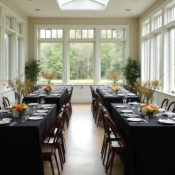 Fitable 8 Pack Rectangle Tablecloths: Stain Resistant Wrinkle Free Fabric Table Clothes, Washable Reusable Polyester Table Covers for Wedding Party Birthday Banquet Reception(Black, 90x132 Inch)