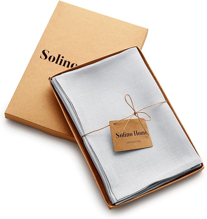 Solino Home Linen Napkins Set of 4-100% Pure Linen Silver Cloud Dinner Napkins Cloth 20 x 20 Inch for Fall, Autumn, Thanksgiving - Fete, Handcrafted and Machine Washable